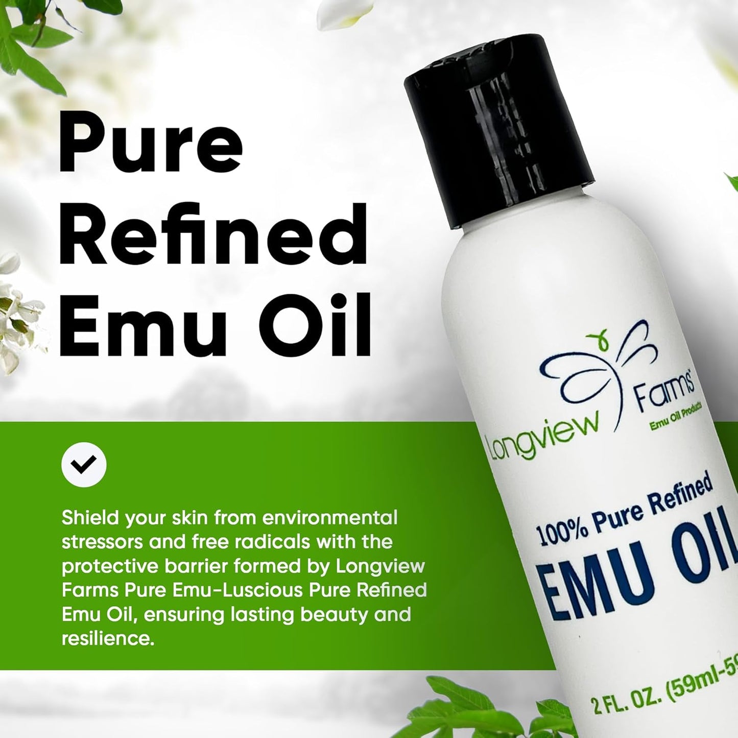 Emu Oil for Hair and Body - 100% Pure & Refined Hydration | Premium Skin & Hair Care | 2 Fl. Oz