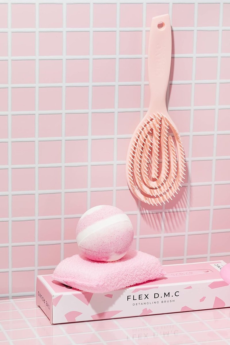 FLEX DMC Detangling Brush - Ideal for Curly, Frizzy, Thick Hair | Flexible Plastic Design, Round Shape