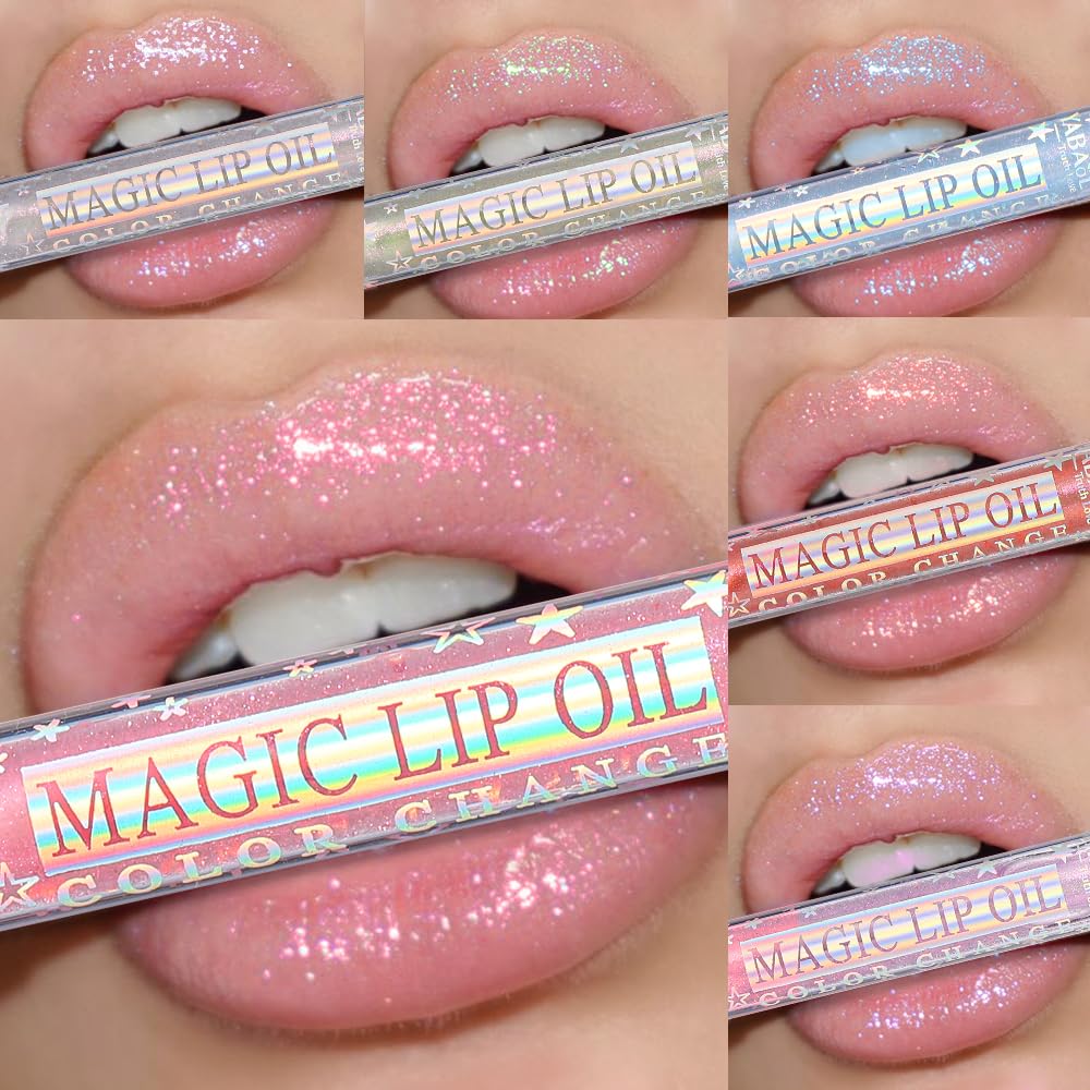 Glitter Lip Gloss Set - 6 Shimmery Liquid Lipsticks for Plumping & Moisturizing | High Shine Finish
