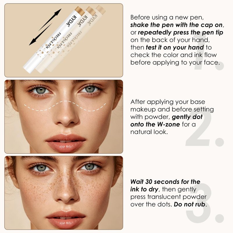 KYDA 2 Pcs Freckle Makeup Pen, Natural Lifelike Freckle Makeup Pen Magic Color, Waterproof Longlasting Soft Dot Sopt, for Natural Effortless Sunkissed Make up-Light Brown