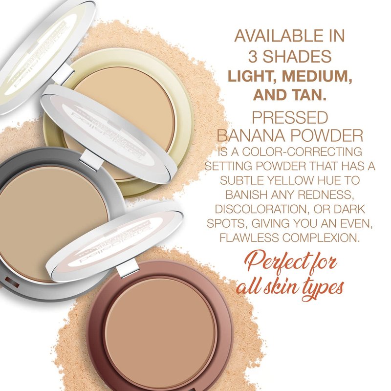 Bellapierre Pressed Banana Setting Powder – Compact Color-Correcting Banana Powder, Matte Translucent Finish, Under-Eye Brightening Baking Powder, Talc-Free, Lightweight – Medium – 0.28 oz