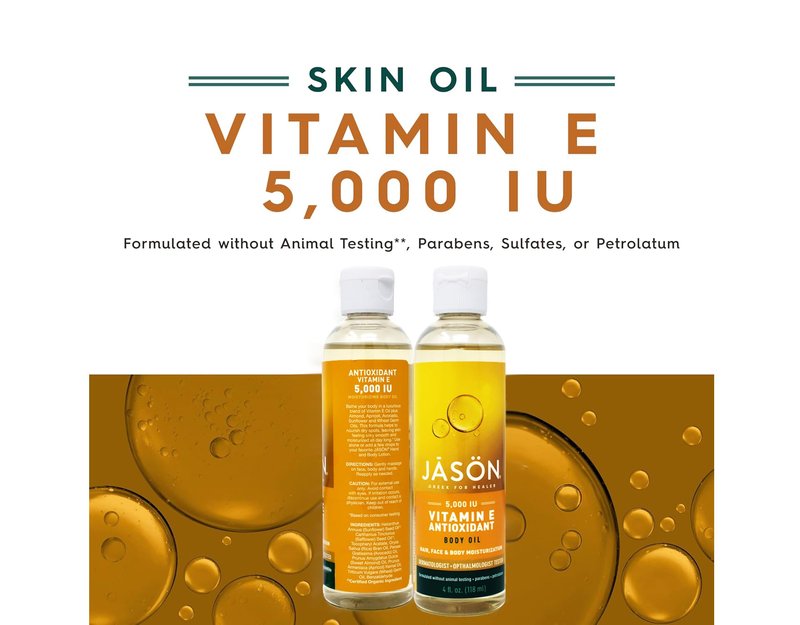 Jason Skin Care Vitamin E Oil 5,000 I.U. 4 fl. oz. Pure & Natural Beauty Oils (a) - 2pc