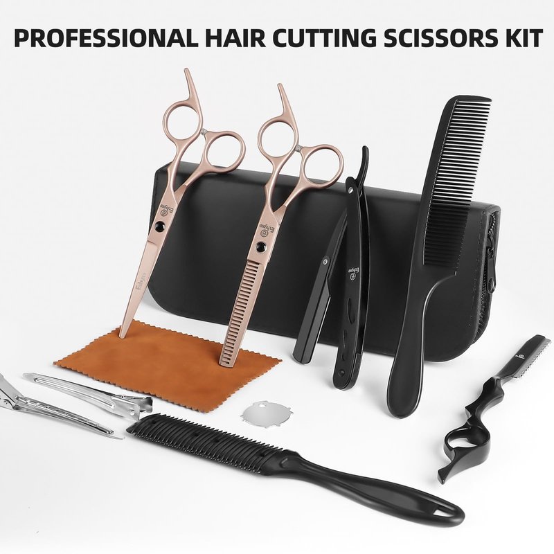 Ethyxe Hair Cutting Scissors Thinning Shears Kit, Barber Hair Texturizing Shears for Professional Hairdresser or Home Use (Rose Gold)