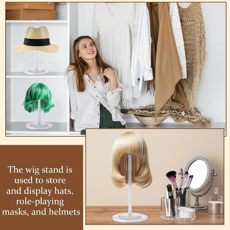 Adjustable Wig Stand Set - 8 Pcs Portable Plastic Holders for Display | 4.53 to 14.37 Inches, Non-Slip Design (White)