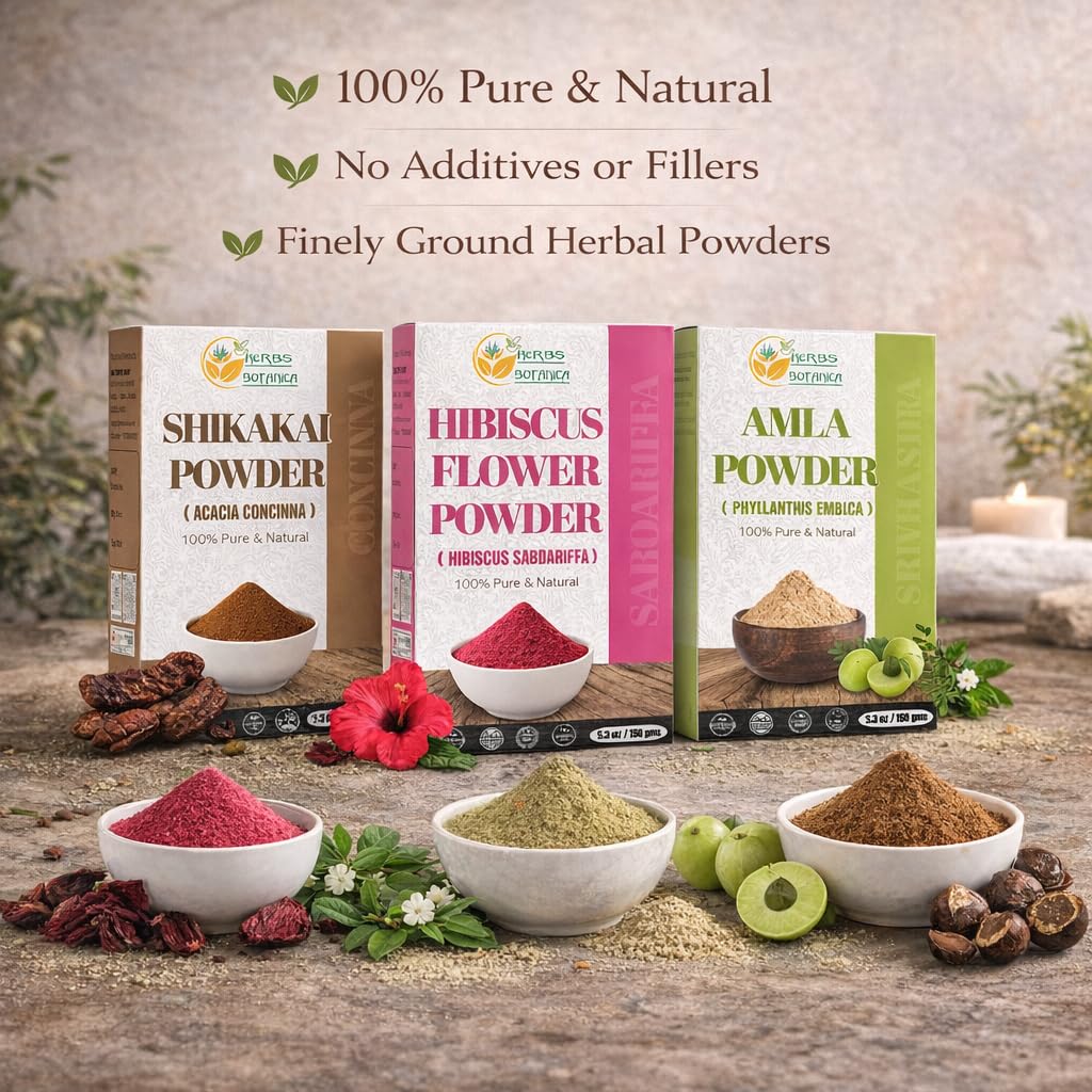 Herbs Botanica Herbal Hair Mask Combo Brahmi, Reetha (Aritha), Shikakai, Hibiscus, Amla Powder 5.3 oz Each Total 1.65lbs For Hair Growth, Scalp Health