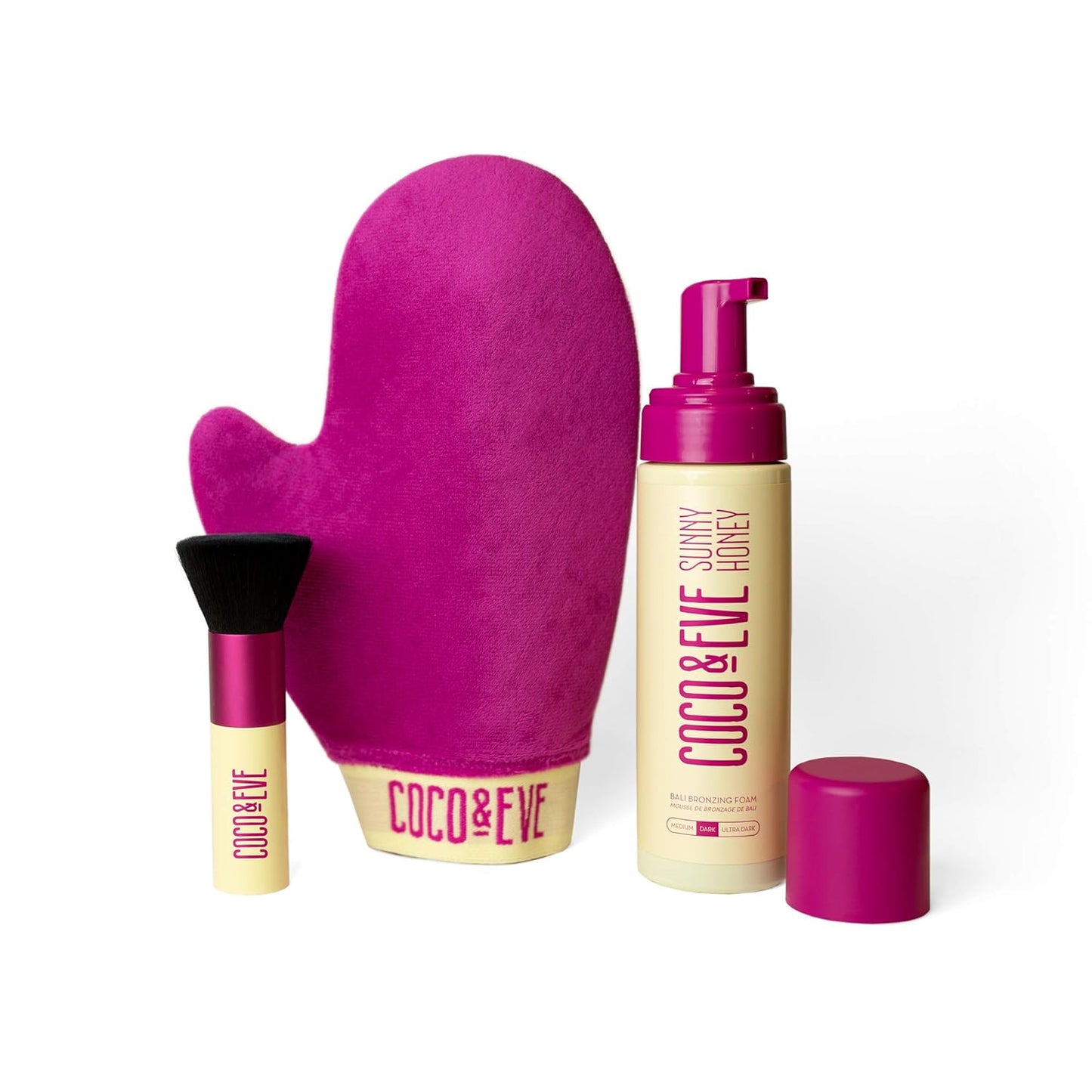 Self Tanner Foam Bundle - Medium Streak-Free Sunless Tanning Mousse with Mitt Applicator & Kabuki Brush | Vegan & Cruelty-Free