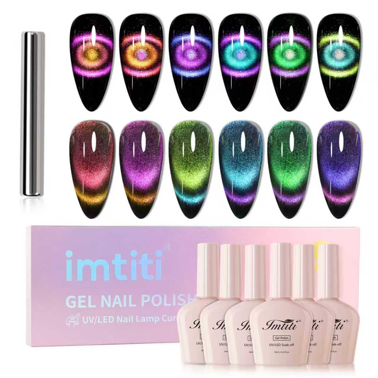 Cat Eye Gel Nail Polish Kit - 6 Pcs 9D Long Lasting Soak Off UV LED | Perfect for Nail Art & DIY at Home
