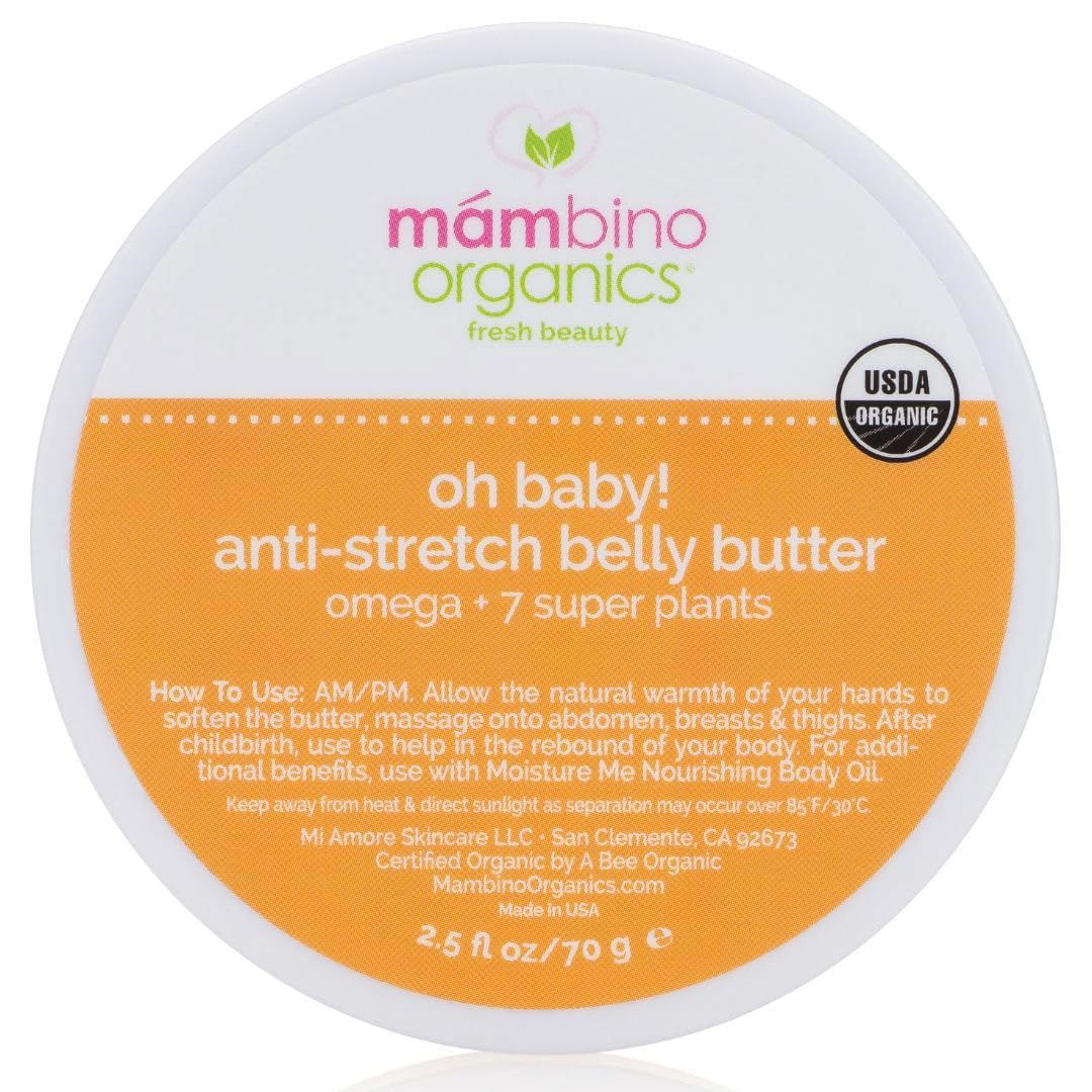 Mambino Organics Oh Baby! Belly Butter, Belly Balm for Pregnant Women, Body Cream with Shea Butter for Pregnancy, Minimizes Stretch Marks, Vegan, Cruelty-Free, Maternity Skin Care, 2.5 fl oz