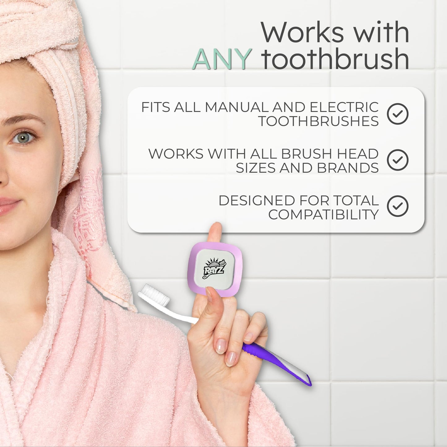 Rayz UV-C Toothbrush Sanitizer | Portable & Rechargeable | 99.9% Sanitization in 3 Minutes | Wall Mountable, Travel-Friendly & TSA-Approved (Lavender)