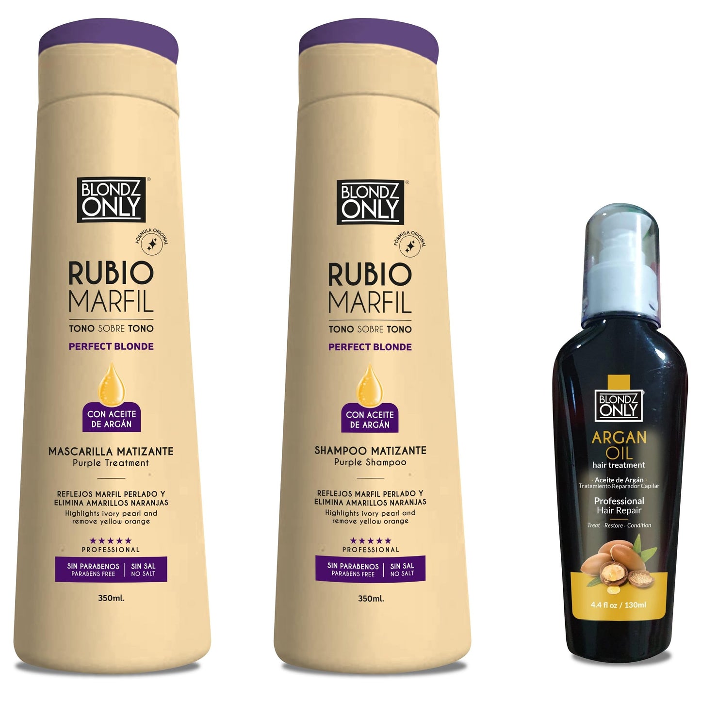Blondz Only Kit 3 Shampoo,Toning Mask and Argan Oil Blonde Pearl Ivory (Beige)