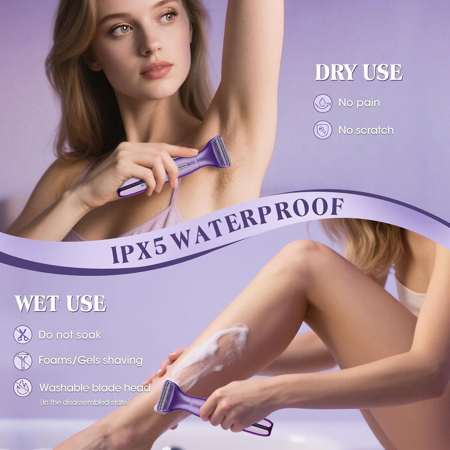 Electric Razor for Women - 6-in-1 Bikini Trimmer & Shaver for Body, Face, Eyebrow Hair Removal | IPX5 Waterproof