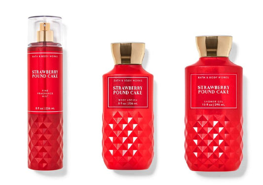 Bath and Body Works - Strawberry Pound Cake - Daily Trio – Fall 2020 - Shower Gel, Fragrance Mist & Body Lotion