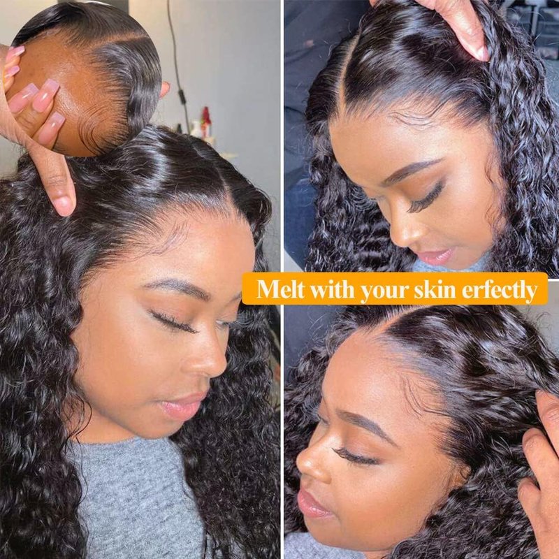 QTHAIR 5x5 Deep Wave HD Lace Closure 16" Invisible Knots 5x5 Swiss Lace Closure Deep Wave Human Hair Pre-Plucked with Baby Hair Curly Closure for Deep Wave Bundles Human Hair