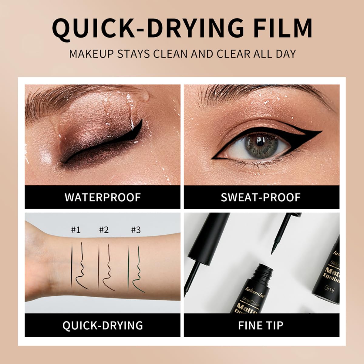 SHEEYOON Liquid Eyeliner, Matte Eyeliner with Fine Brush Tip, Easy Glid Waterproof Smudge Proof, 0.17 fl oz (#3 Safari Matte)