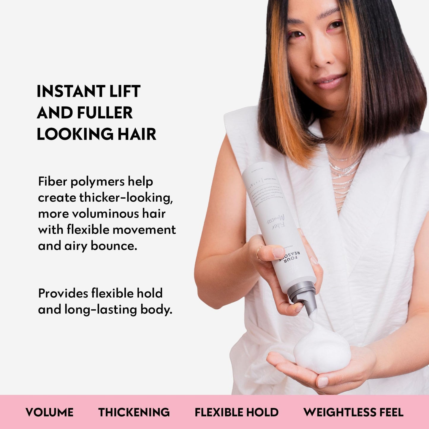 FOUR REASONS Professional Fiber Mousse for Curly Hair - Volumizing Long-lasting Flexible Hold for Curly, Wavy and Straight Hair, VEGAN Curl Mousse, 5 Oz