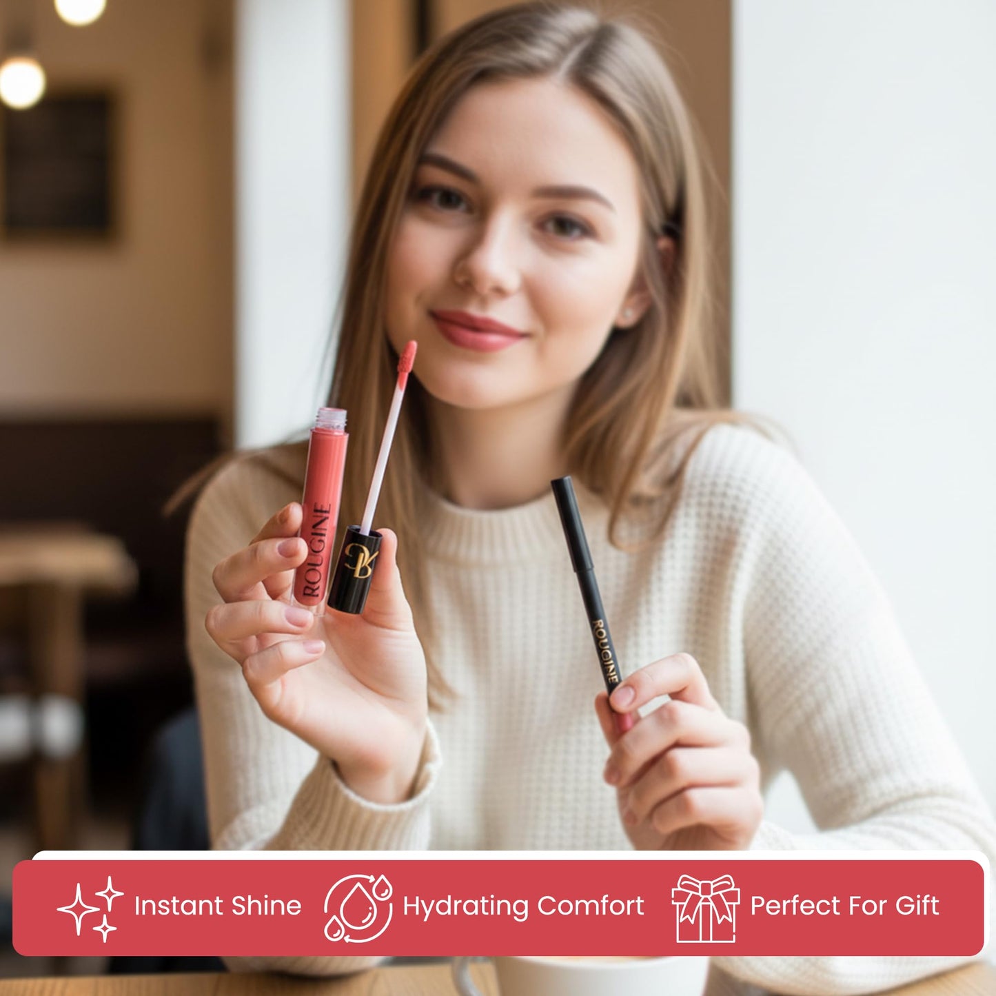 Rougine Matte Lipstick & Lip Liner Set for Women – Boujee Shade – Long-Lasting Waterproof 2-in-1 Lip Kit – Smudge-Proof Liquid Lipstick with Precision Liner, Enriched with Vitamin E & Shea Butter