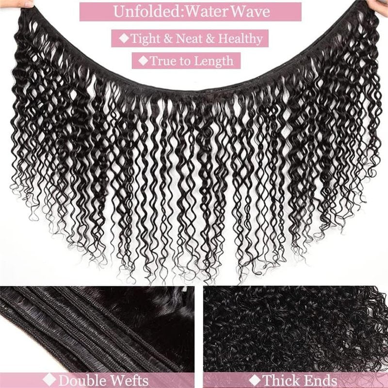 Water Wave Bundles Human Hair 16 Inch Water Wave 1 Bundles Human Hair 100% Unprocessed Brazilian Virgin Curly Hair Bundles Full and Thick Bundles Natural Black