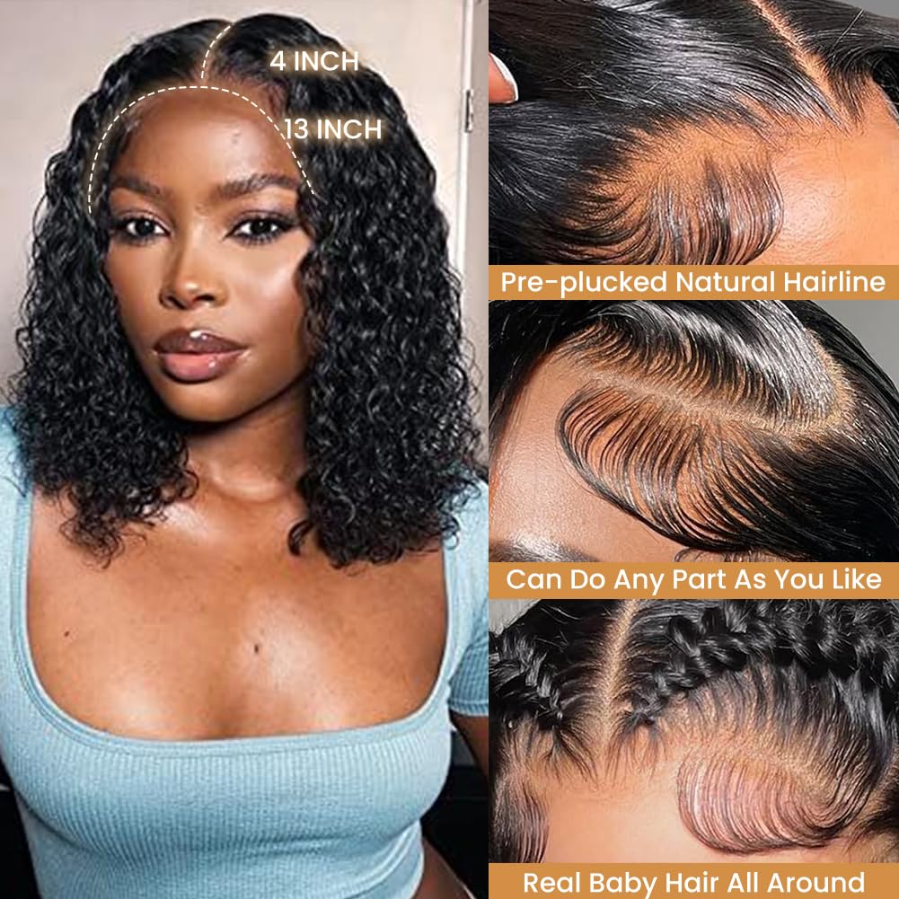 ZANPAL 13X4 Water Wave Lace front wigs human hair Deep Curly Wig Human Hair 180% Density Hd Wigs Human Hair for Black Women 10 Inch