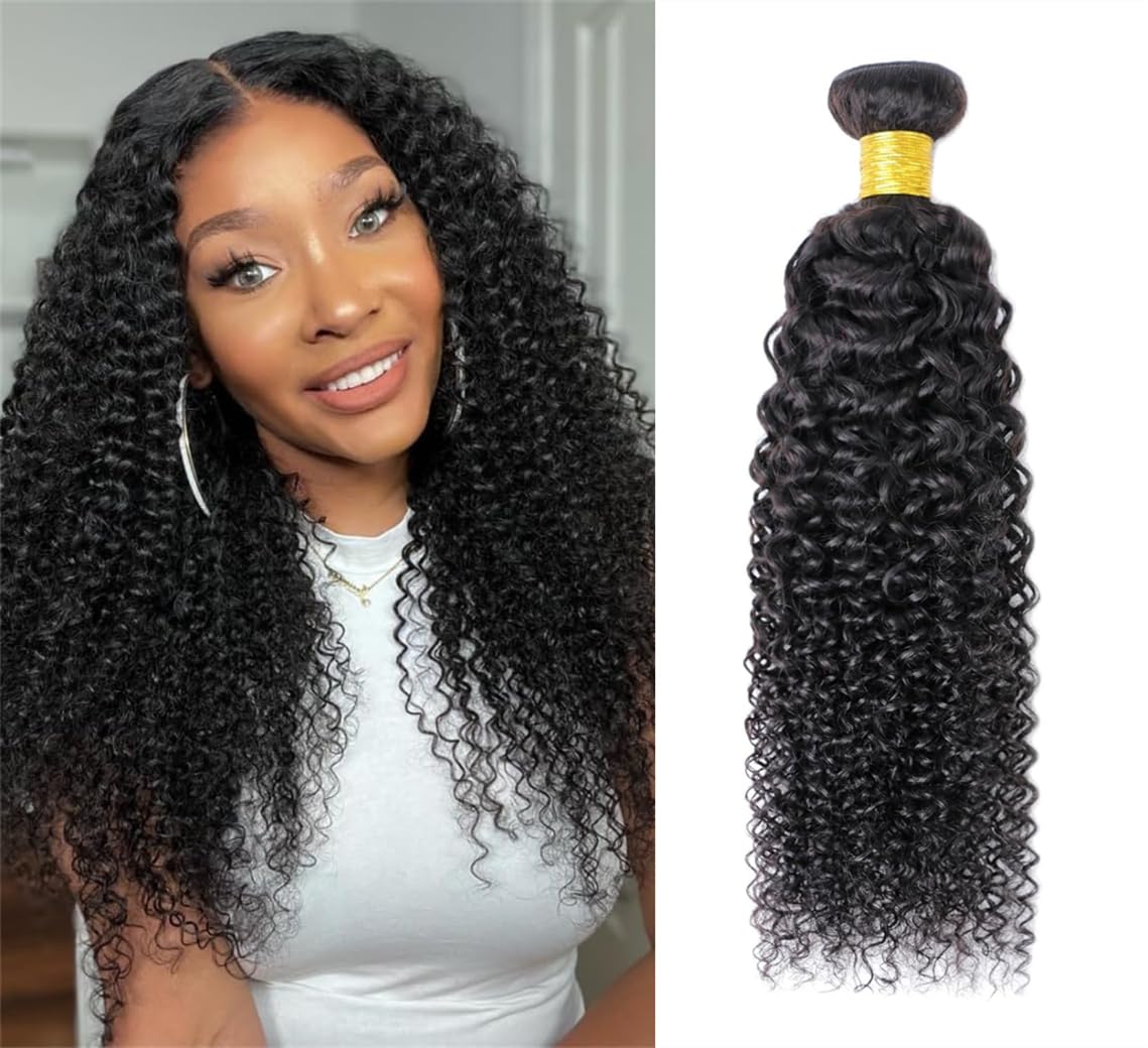 Ladiaryf Kinky Curly Human Hair Bundles Thick Brazilian Virgin Curly Weave Bundles Human Hair 100% Unprocessed Double Weft Natural Black Color Can Be Dyed 100g 14 Inch