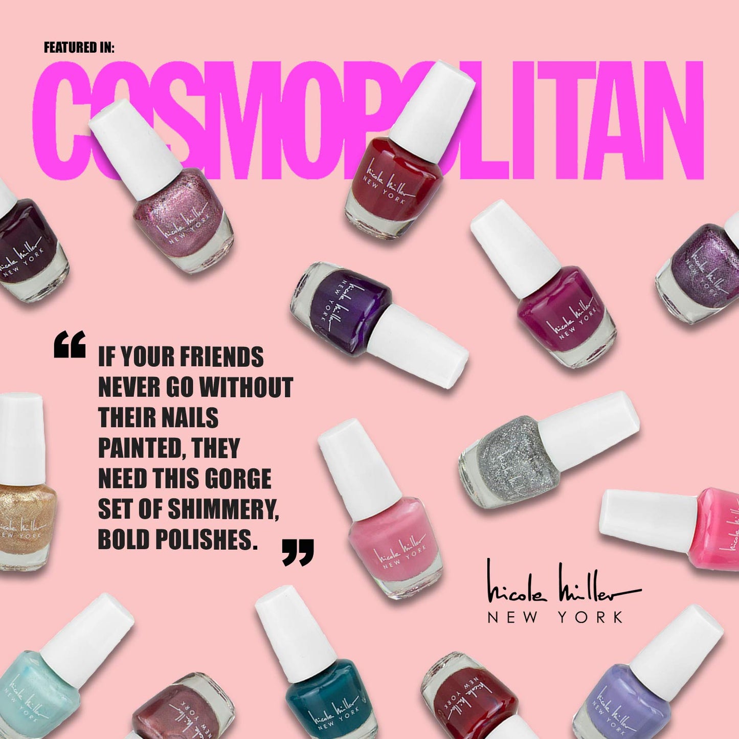 B.C BEAUTY CONCEPTS Nicole Miller Nail Polish Set, 14 MINI Nail Polish Colors, Polish Kit for Fingernails and Toenails