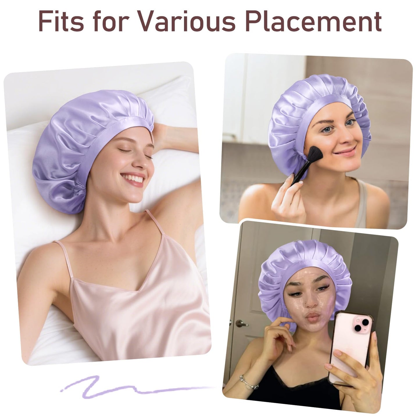 LitBear 100% Mulberry Silk Bonnet for Sleeping Women, 22 Momme Silk Hair Wrap with Elastic Band for Long Short Curly Hair, Non-Slip Night Cap Reduce Friction, Purple