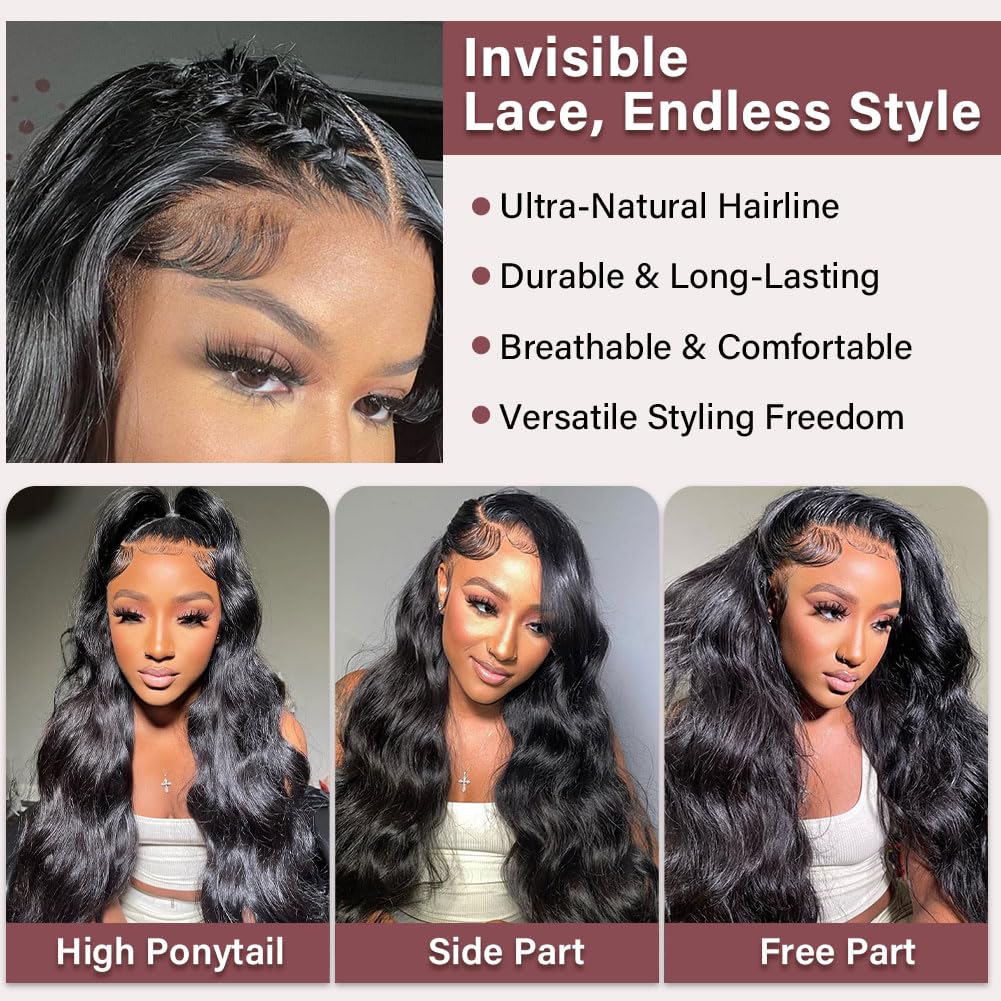 Omswet 13x4 HD Lace Frontal Human Hair Body Wave SKINLIKE 0.1mm Ultra-Thin HD Lace Frontal Pre Plucked Natural Hairline Small Knots 12A Braizilian Virgin Hair 14 Inch Body Wave Human Hair