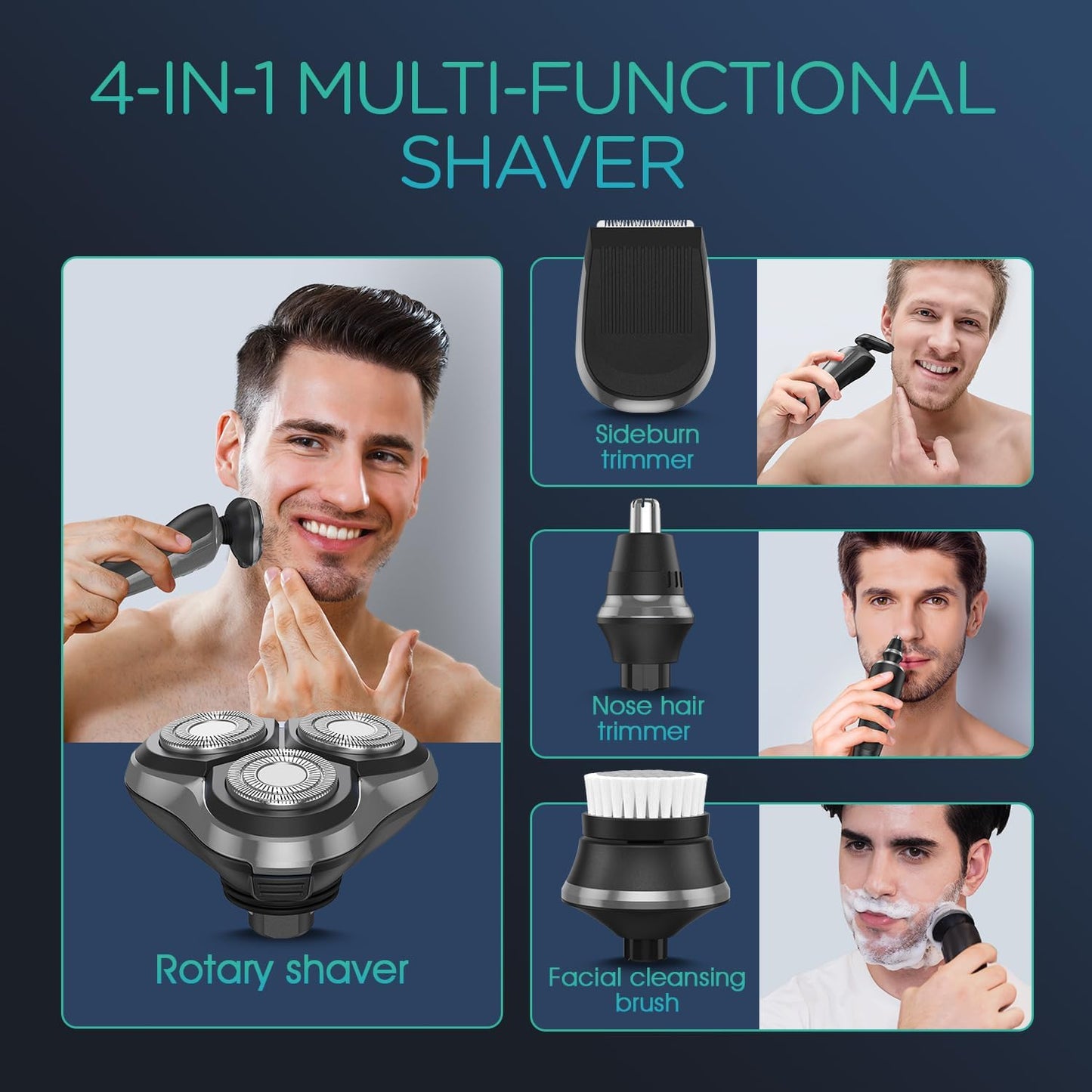 VOYOR Electric Razor for Men - Cordless Waterproof Shaver for Face, Sideburns & Nose Hair | Rechargeable, Grey