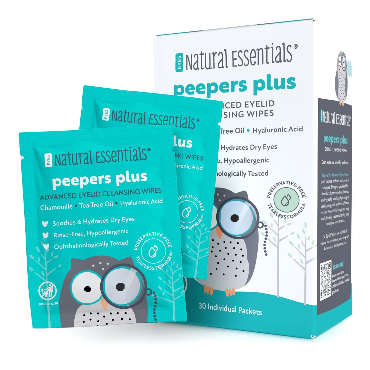 Natural Essentials Peepers Plus Eyelid Wipes, Preservative-Free & Rinse-Free Eye Wipes for Daily Use, Hydrating & Moisturizing Hyaluronic Acid & Tea Tree Oil Soothes Allergy Dry Eyes, 30 Count (2pk)