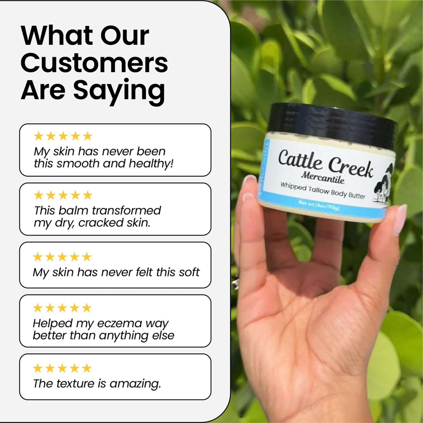 Cattle Creek Whipped Beef Tallow for Skin & Face – Deeply Moisturizing Tallow Balm – Natural Grass-Fed Skincare – Nourishes Dry, Sensitive Skin– Non-Comedogenic, Fast-Absorbing (4oz, Unscented)