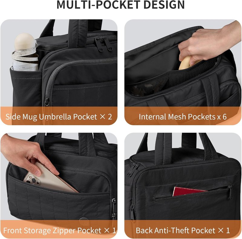 Travel Toiletry Bag for Women - Lightweight Wide-Open Makeup Organizer | Water-Resistant, Multiple Pockets, Mousse Black