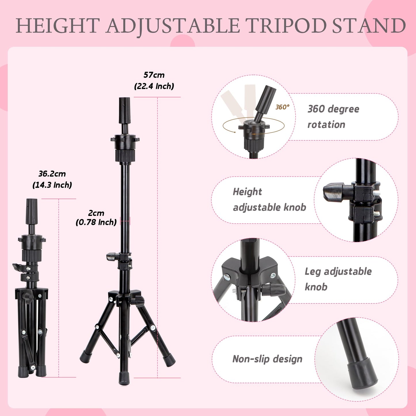 Mannequin Head Human Hair with Tripod Stand 22"-24" Female 100% Human Hair Mannequin Head Hair Styling Cosmetology Manikin Head Doll Head for Hairdresser with Clamp Holder and Tools (#4 Set)
