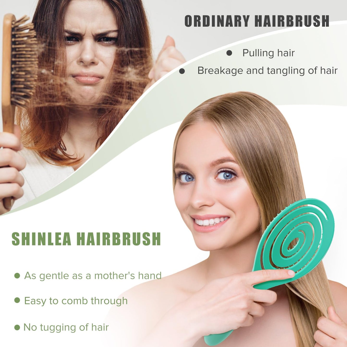 SHINLEA Detangle Hair Brush, Unique Spiral Hairbrush for Women Men & Children, Does not Pull the Hair, Hair Straightening Brushes for Curly, Straight & Wet Hair