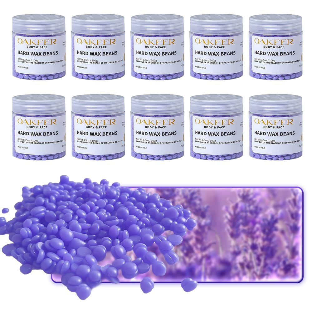 OAKEER Wax Beads 10 Jar (2.2lb) Hair Removal Kit with 20 Wood Sticks, Natural Ingredients for Bikini, Face, Eyebrow, Back, Chest, Legs, Armpit