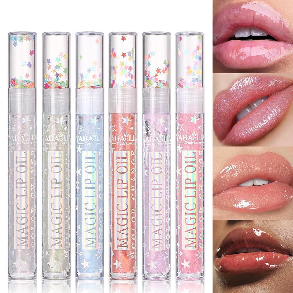 Glitter Lip Gloss Set - 6 Shimmery Liquid Lipsticks for Plumping & Moisturizing | High Shine Finish