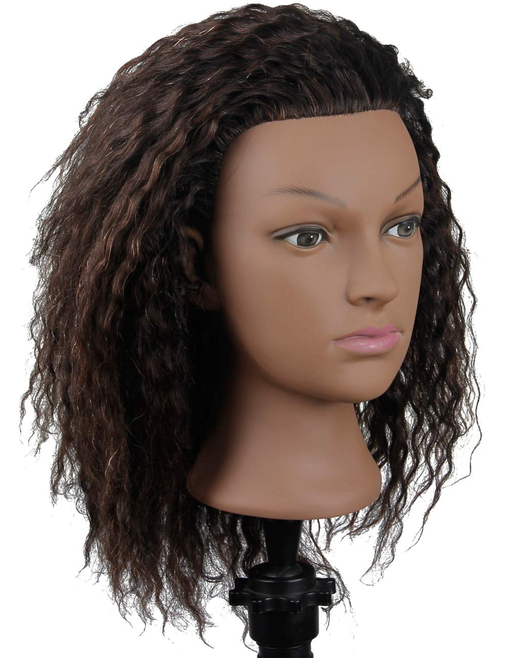 African American Mannequin Head with 100% Human Hair Manikin Head with Stand for Styling Hair Blowing Hair Cutting Braiding (Afro Kinky Straight)