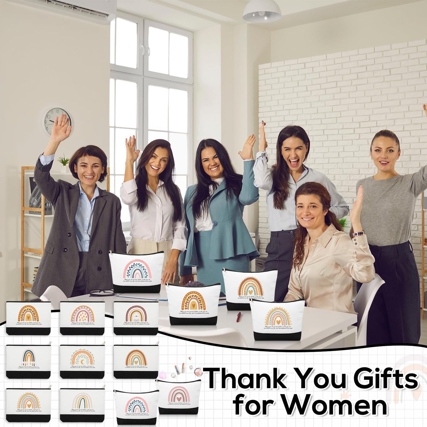 20 Pcs Boho Inspirational Gifts Cosmetic Bags May You Be Proud Gift Pouch Motivational Gift Rainbow Canvas Cosmetic Bag with Zipper Appreciation Makeup Bags for Women Nurse Week Teacher Employee