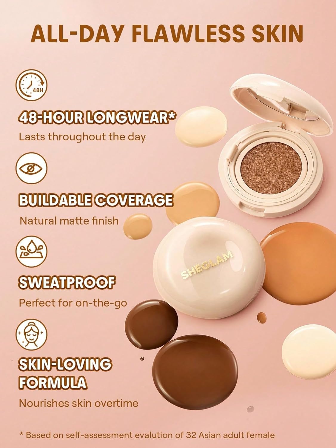 Lock & Go Long-Lasting Cushion Foundation - Soft Matte Waterproof Makeup | Flawless Base in Nude