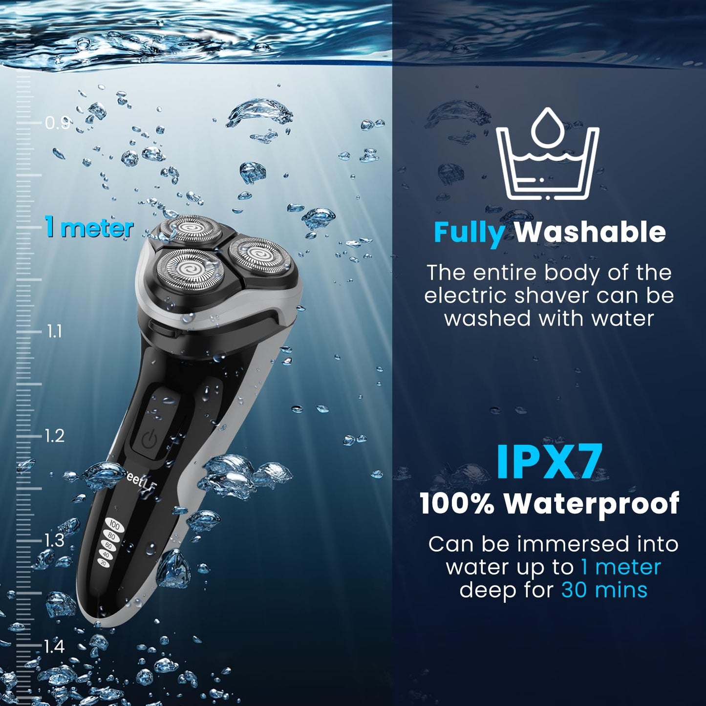 SweetLF Men's Electric Shaver, Silent & Powerful, IPX7 Waterproof, Dual-Track Floating Blades, Type C Fast Charging, 60 Minutes Charge, 120 Minutes Runtime (Black&Gray)