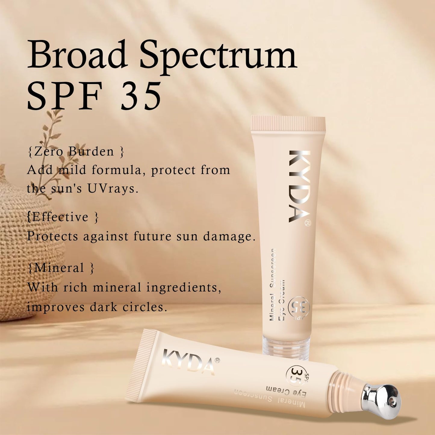 FREEORR Mineral Sunscreen Eye Cream, SPF 35 3-in-1 Tinted Eye Cream Under Eye Corrector or Smooth Eyelines Cover Dark Circle, Fine Lines Puffiness and Bags, Anti-Aging Sunscreen Concealer-04 Pink