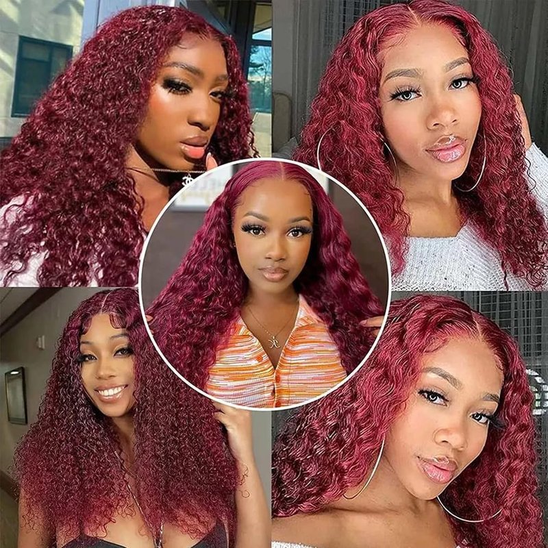 Virgin Weave Human Hair Bundles - 300g #99J Burgundy Water Wave Curly | 8-10-12 Inch Unprocessed Brazilian Hair for Black Women