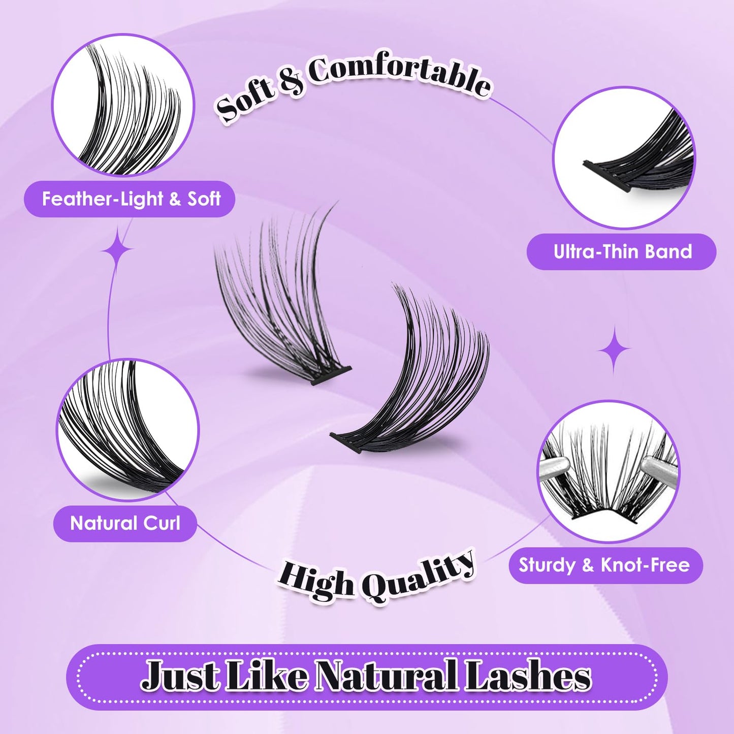 Lash Clusters Kit 640pcs 30D 40D 50D 60D D Curl 9-16mm Individual Lashes Fluffy Wispy Lightweight Thin Band DIY Eyelash Extensions with Bond and Seal + Tweezers for Beginners At Home Natural Full Look