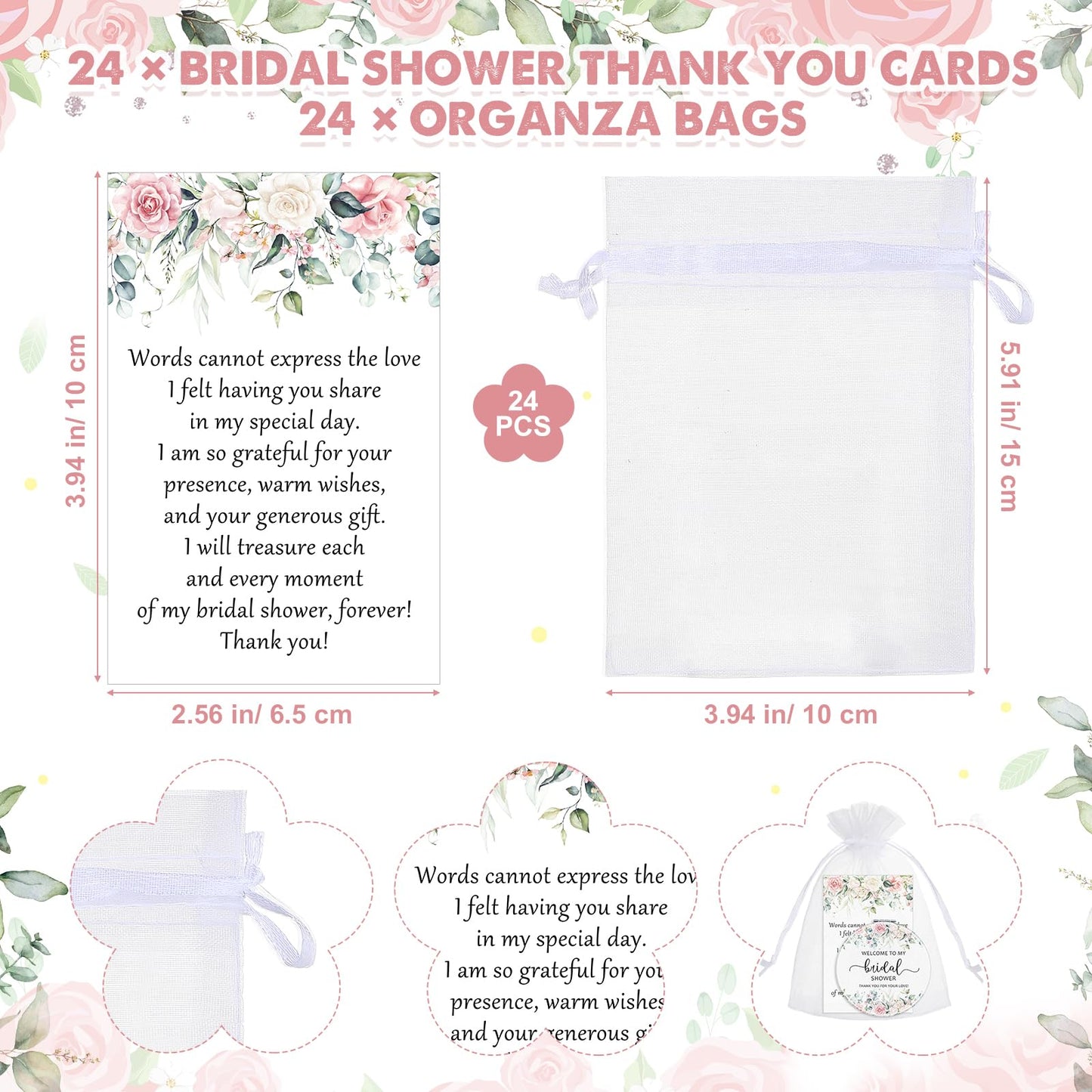 XunYee 24 Sets Bridal Shower Favors for Guests Flower Design Makeup Mirrors Leather Compact Mirrors Bridal Thank You Cards with Organza Bags Bridesmaid Gifts Wedding Party Favors Supplies (Pink)
