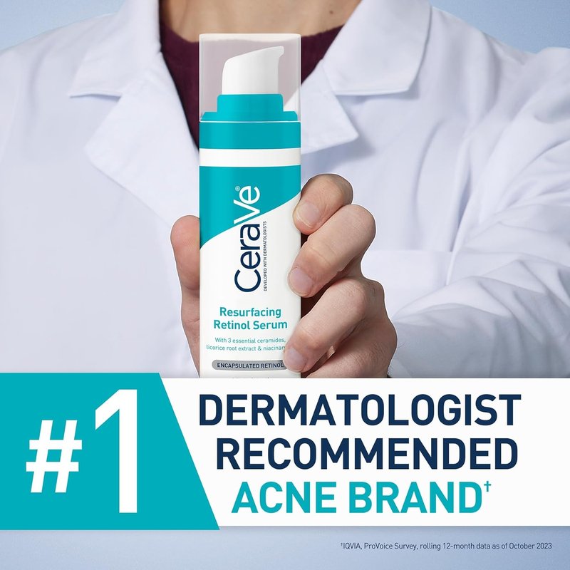 CeraVe Resurfacing Retinol Serum - Brightening Acne Marks Treatment | Niacinamide & Licorice Root Extract