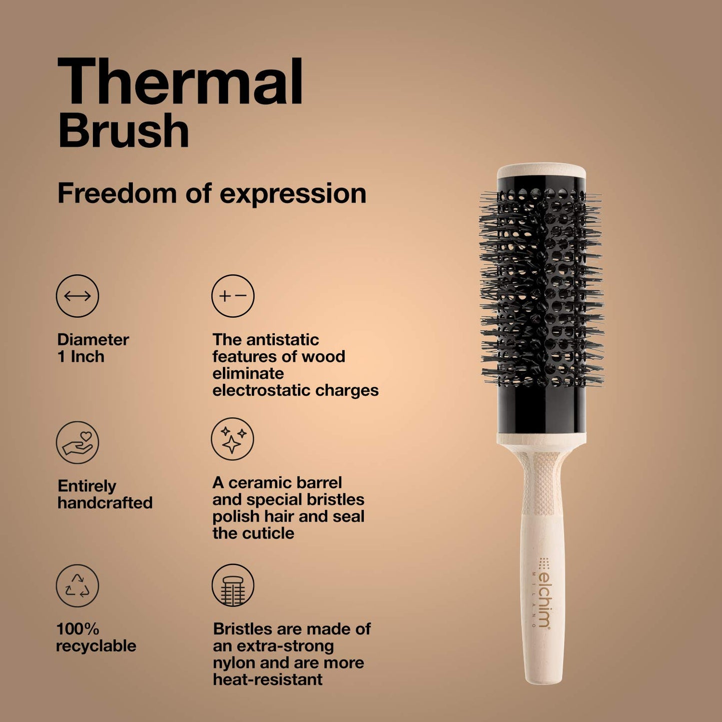 Elchim Round Hair Brush, 1"