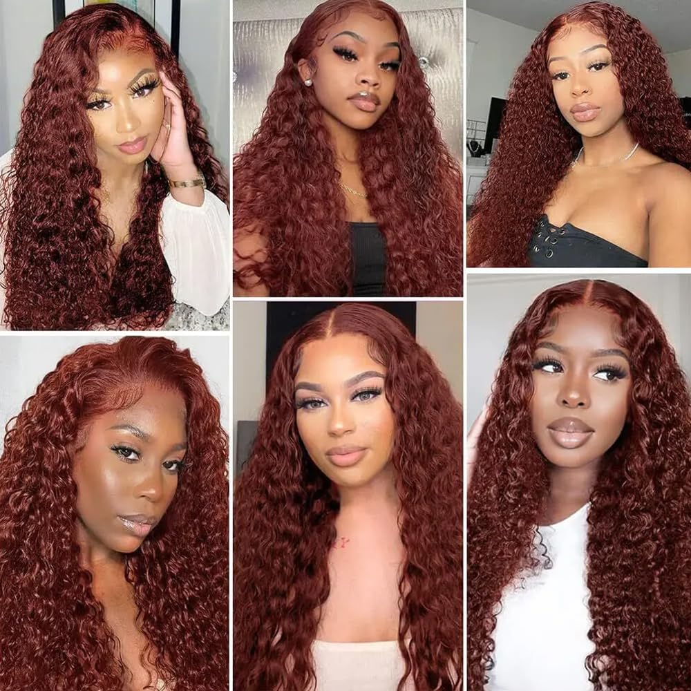 Reddish Brown Bundles Human Hair Water Wave Bundles #33 Copper Red 3 Bundles 12 14 16 Inch Brazilian Remy Auburn Brown Human Hair Extensions 300g Total Double Weft for Women