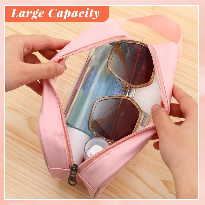 Buryeah 12 Pieces Toiletry Bags Bulk for Women Men Translucent Small Travel Makeup Pouch Portable Waterproof Organizer Set for Accessories Toiletries Gifts for Wedding(Pink)