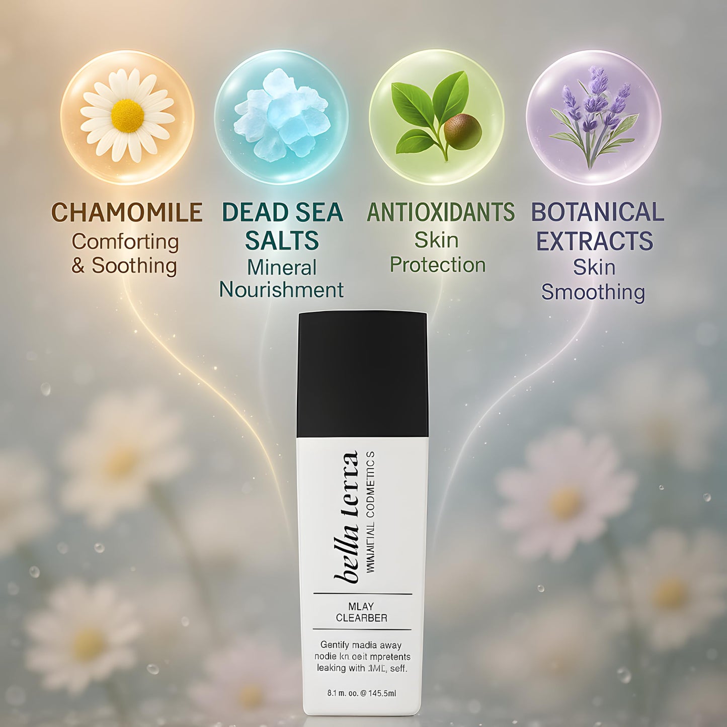 Bellaterra Cosmetics Milky Cleanser for Sensitive & All Skin Types, Gentle Makeup Remover with Chamomile, Antioxidants & Dead Sea Minerals, 5.1 fl oz / 145.5 ml Hydrating Face Wash