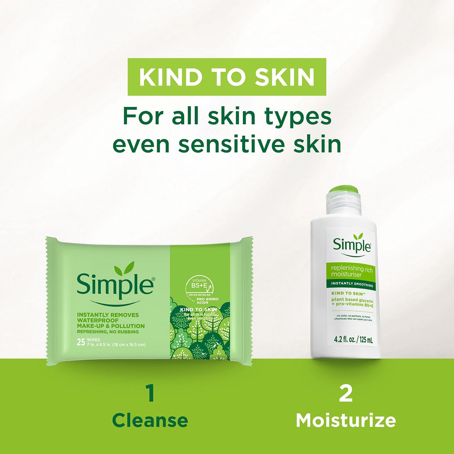 Simple Kind To Skin Cleansing Makeup Remover Wipes - Vegan Facial Cleanser Wipes with Vitamin B5 and E - Removes Waterproof Makeup - 4 pc