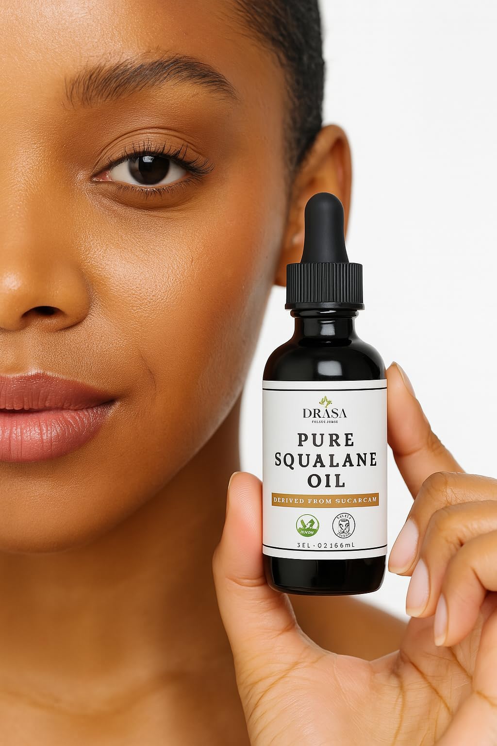 DRASA Cosmetics Pure Squalane Oil Moisturizer with 100% Sugarcane Derived Squalane for Face, Body, Skin and Hair - Face Oil 2 fl. oz.