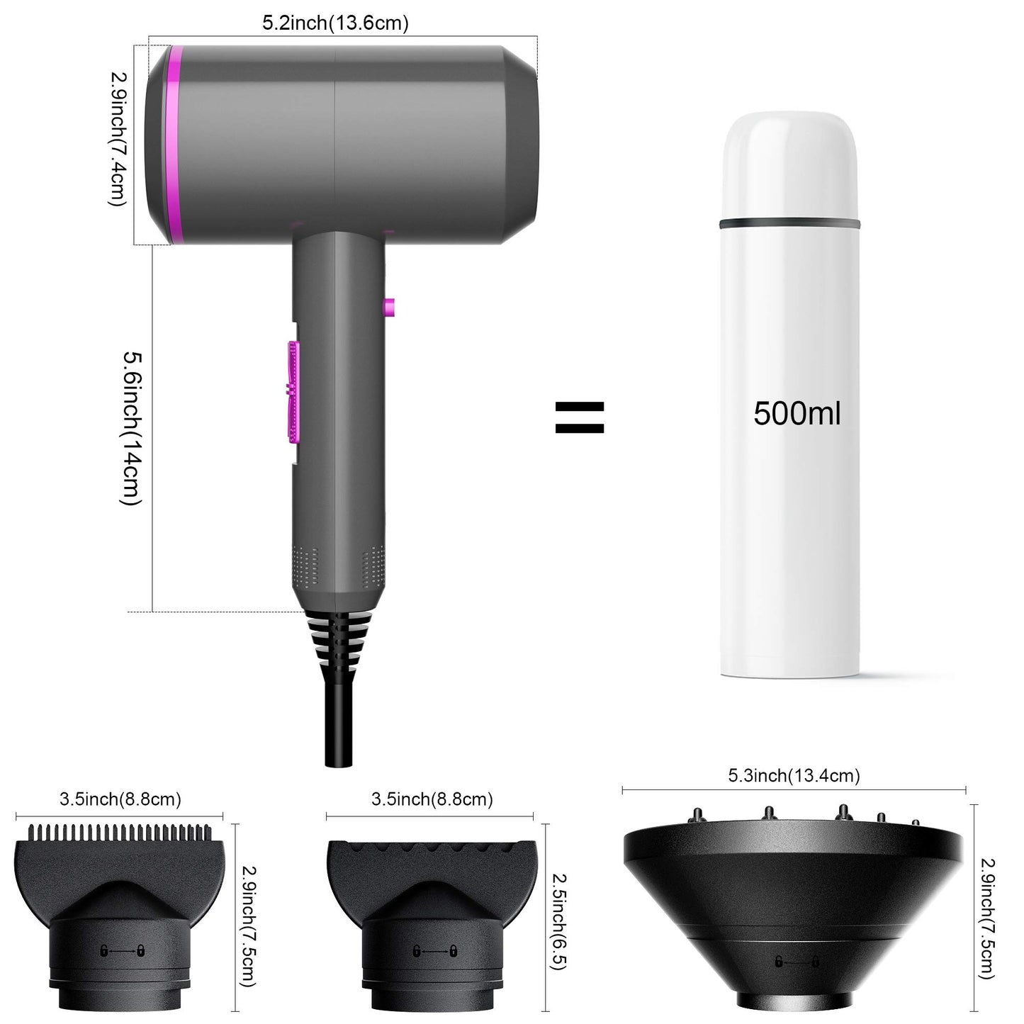 Fezax Ionic Hair Dryer 2000W Salon Performance AC Motor Styling Tool/Hair Dryer Professional Blow Dryer Negative Ion Fast Drying for Hair Care 3 Heating / 2 Speed/Cold, for Home Travel Hotel